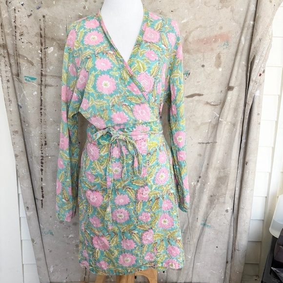 PajamaSutra Firoza Dressing Robe in Block Print Floral - Picture 3 of 6